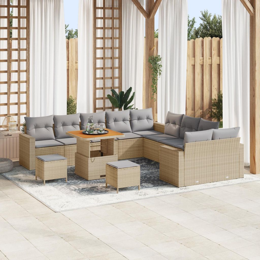 Möbel 13-teiliges Garten Sofaset mit Kissen Beige Poly Rattan Akazie - Gartensofas 3363622