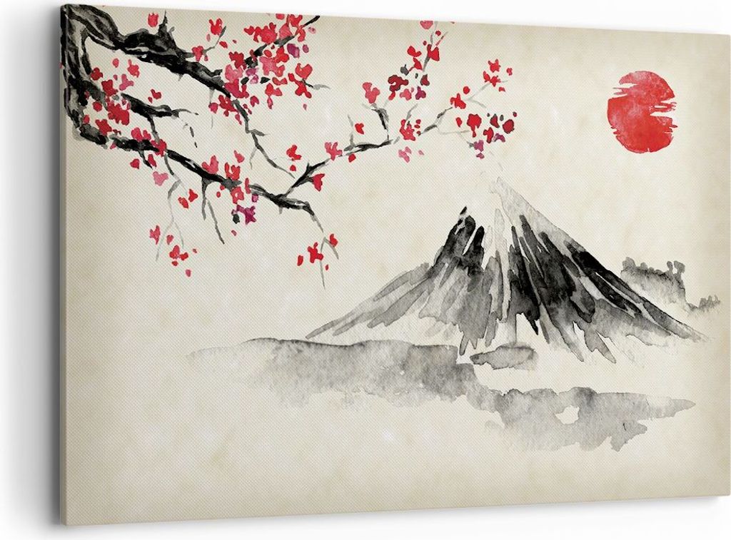 Bild auf Leinwand - Leinwandbild - Einteilig - Aquarell asiatisch Landschaft - 120x80cm - Wand Bild - Wanddeko - Wandbilder - Leinwanddruck - Bilde...