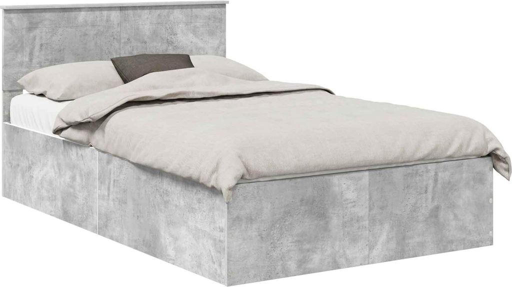 vidaXL Bettrahmen mit Kopfteil Beton Grau 135 x 190 cm Holzwerkstoff