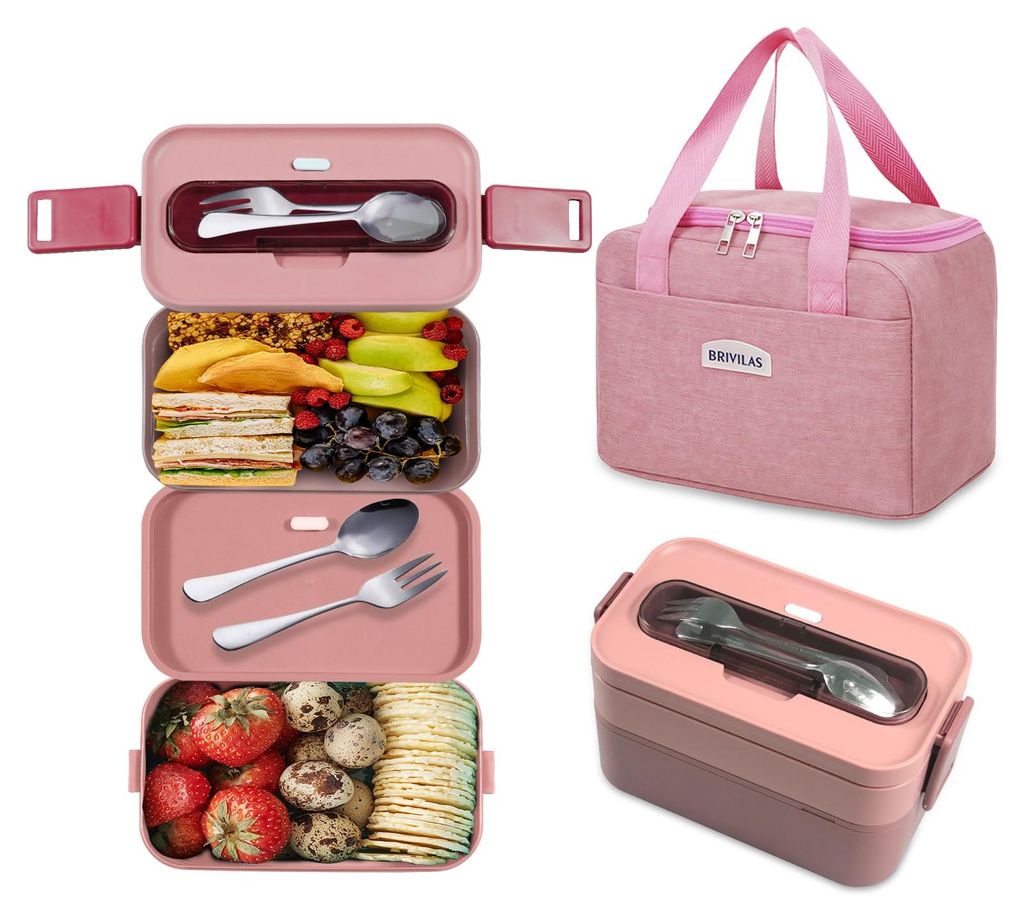 Bento-Box 1600 ml, Lunchbox für Erwachsene mit 2 Fächern, inkl. Besteck und Kühltasche – praktische Lunchbox für Schule, Arbeit und Picknicks...