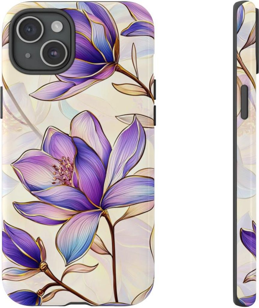 Elegantes Magnolienblütenmuster in Lila – Hülle Kompatibel mit iPhone 15 Plus