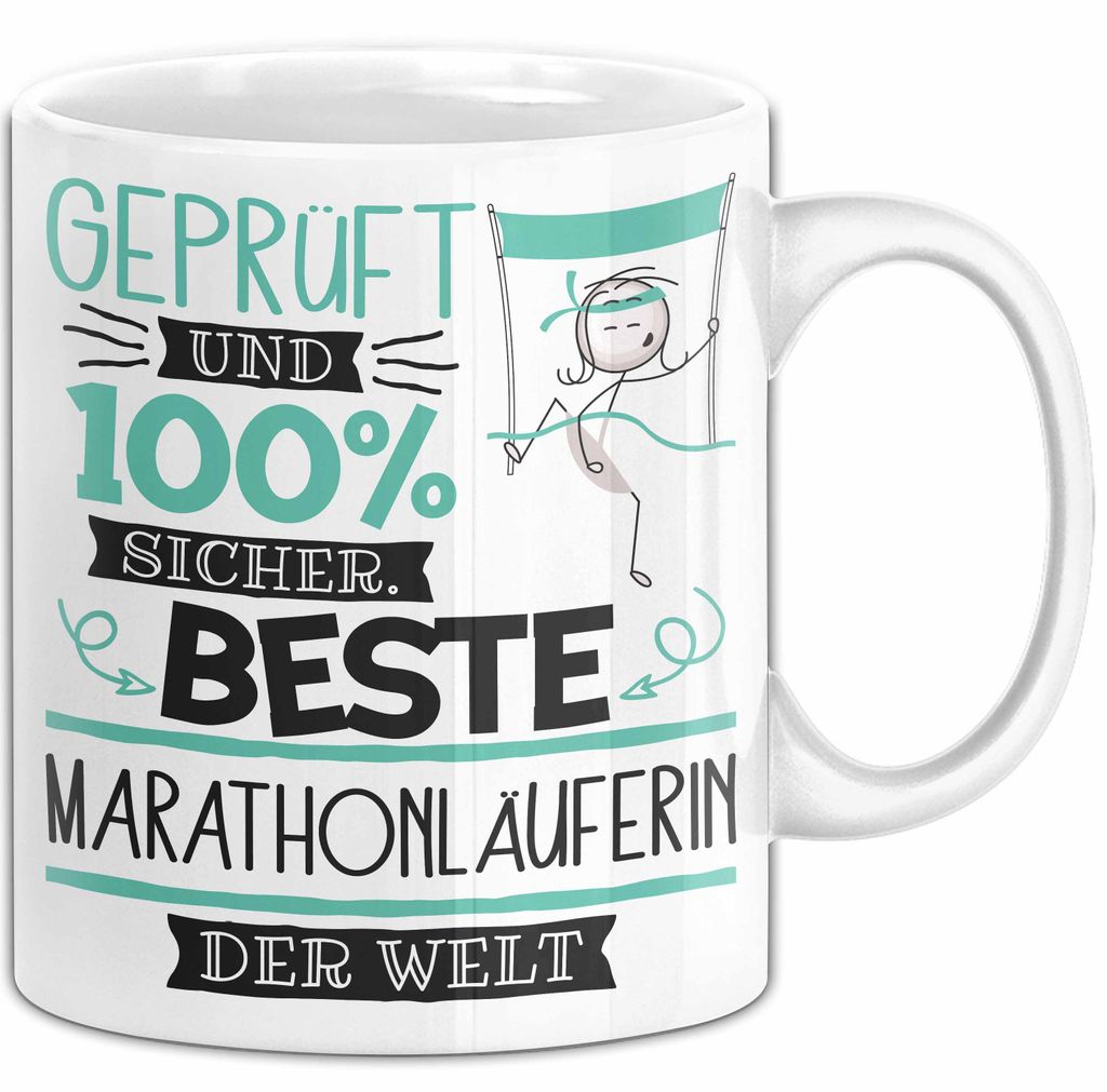 Beste Marathonläuferin Der Welt Tasse Geschenk für Eine Marathonläuferin Und Sicher Geschenkidee Geburtstag Weihnachten (Weiß)