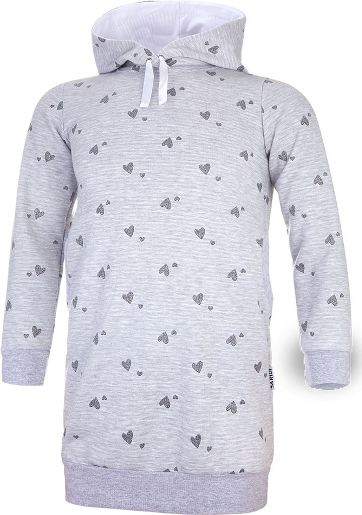 Kinder Sweatkleid - Grau Meliert Herz Glitzer, 146