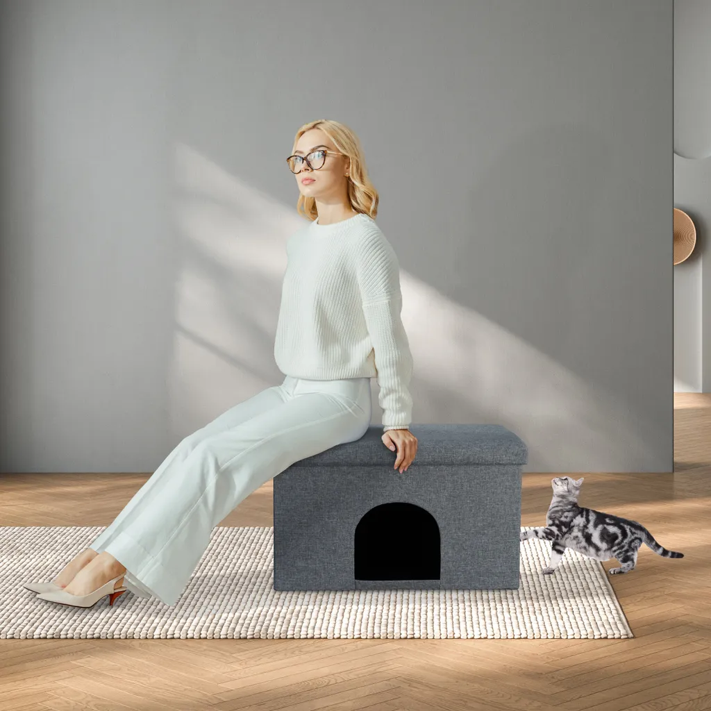 Cachot pour chat gris avec siège Relaxdays - Idéal pour petit salon - 2