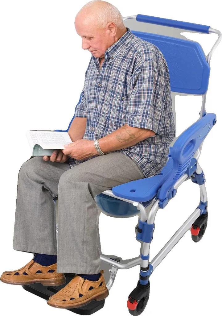 Chaise de douche robuste 125 kg avec roulettes, accoudoirs larges 54 cm