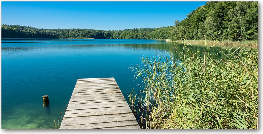 Tulup Glas-Bild - 100x50 -Wandkunst - Wandbild hinter gehärtetem Sicherheitsglas - Landschaften - Pier am See - Blau