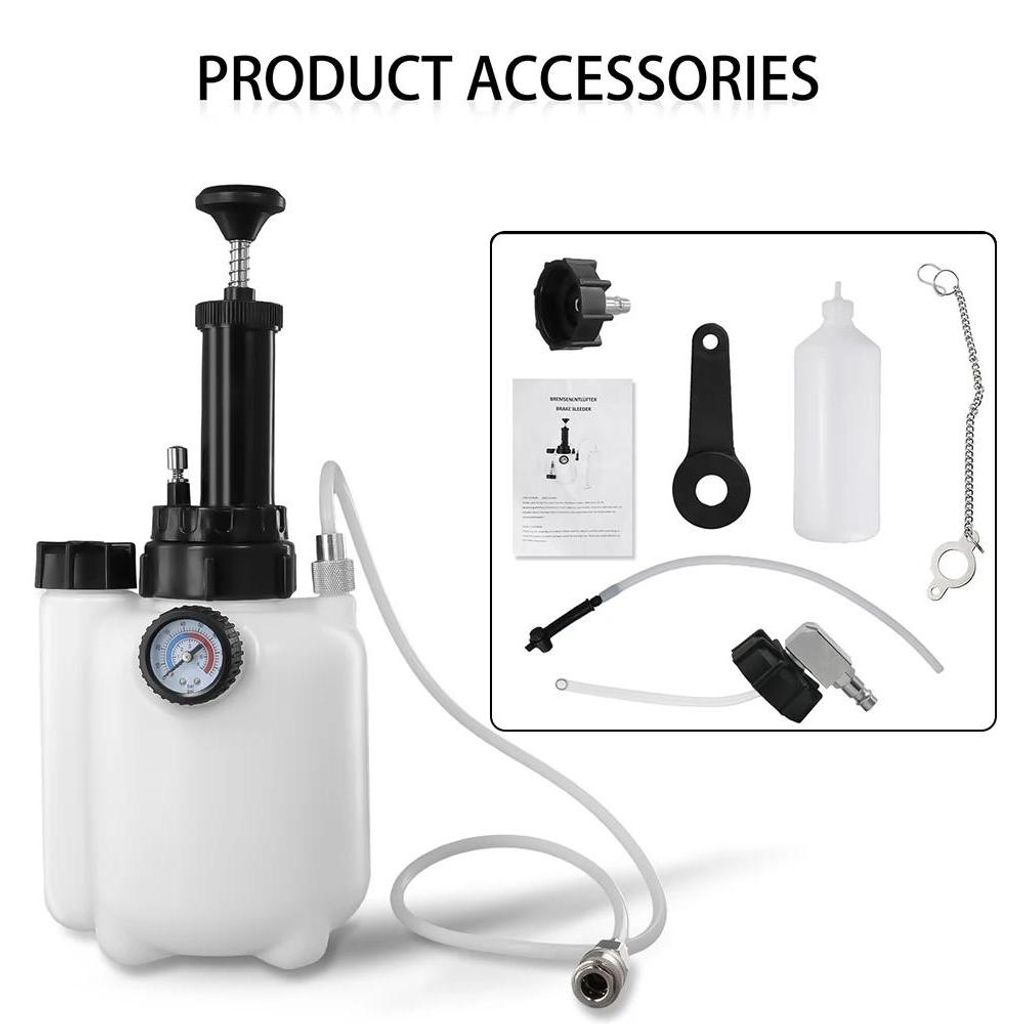 Bremsflüssigkeit Entlüfter - Manueller Bremsen-Druckentlüfter Set - 3 l Kapazität - 85 mm Adapter - Für Auto Werkstatt und Wartung