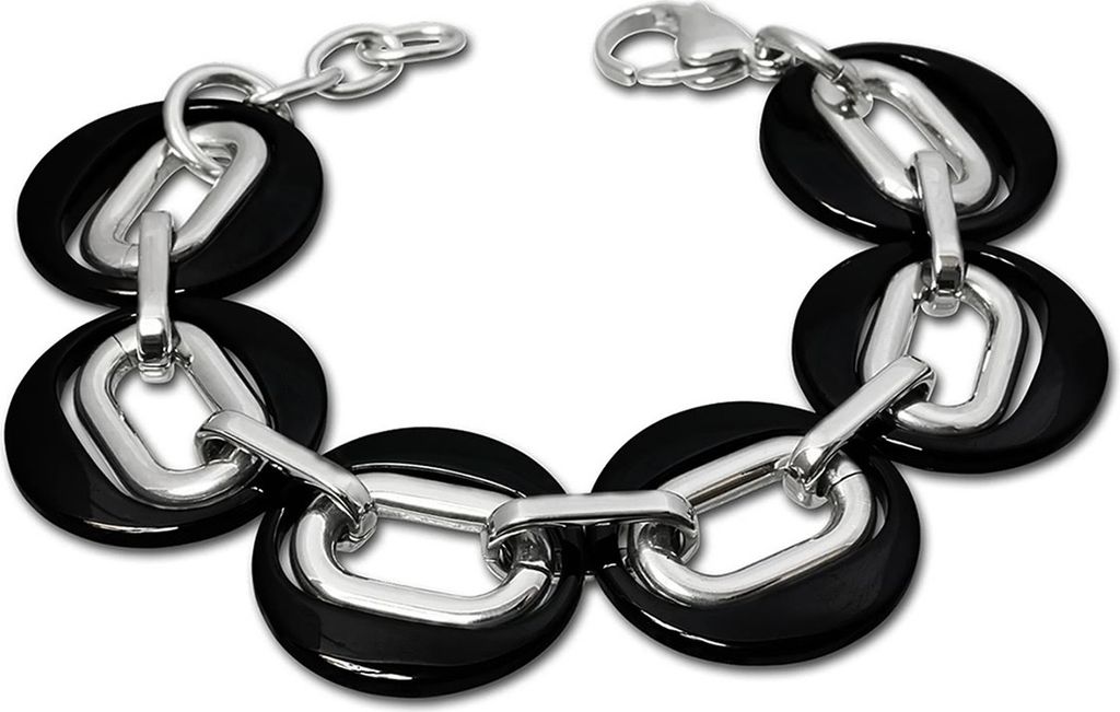 Amello Armband Damen Magic Edelstahl Keramik silber schwarz Schmuck D2ESAX03S