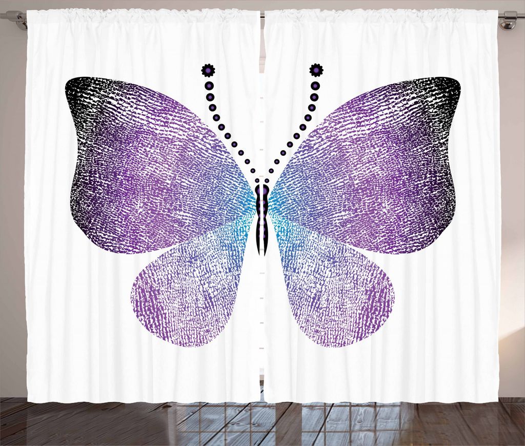 ABAKUHAUS Schmetterling Rustikaler Gardine, Pointillist Schmetterling, Schlafzimmer Kräuselband Vorhang mit Schlaufen und Haken, 280 x 225 cm, Dar...