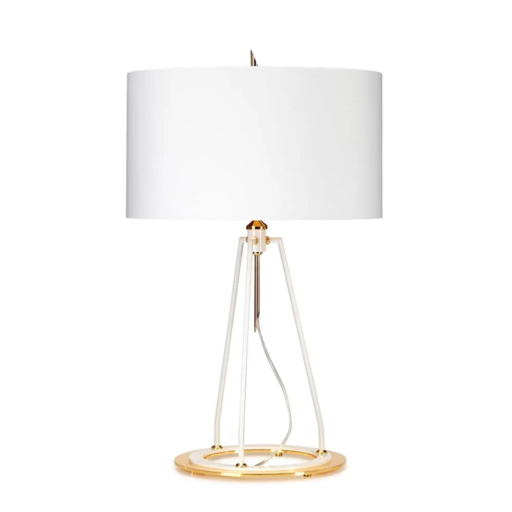 Grande lampe Ferrara blanche et or 73cm, abat-jour tissu Elstead E27