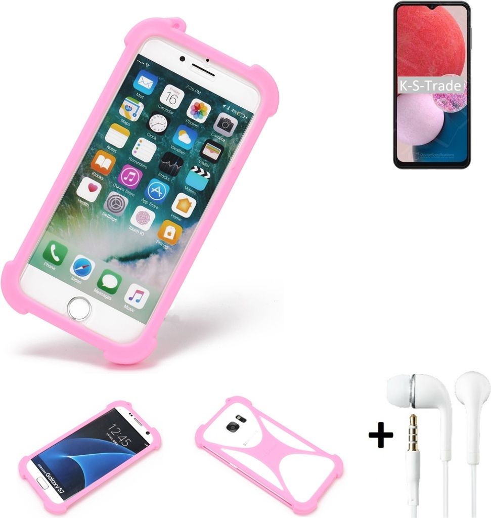 K-S-Trade Bumper + Kopfhörer kompatibel mit Samsung Galaxy A13 Handy Hülle Schutzhülle Silikon Schutz Hülle Cover Case Silikoncase Silikonbumper