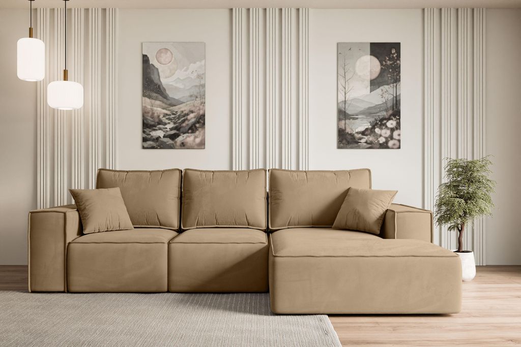 ALTDECOR Ecksofa mit Schlaffunktion und Bettkasten SERRA-L-S - 266x161x87 cm Beige - Corner Sofa Bett Eckcouch Couch L-Form Schlafcouch Ausziehbar ...