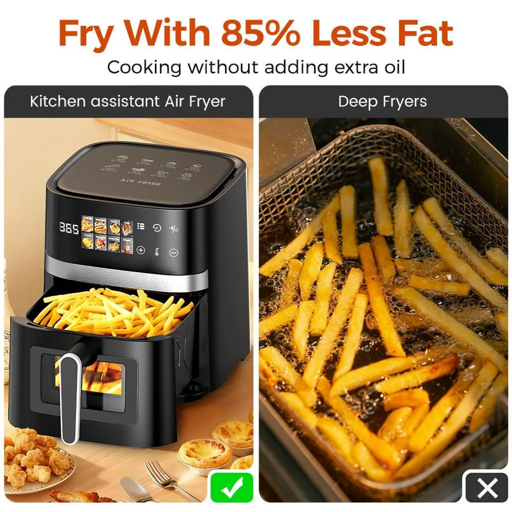 Friteuse sans huile 8-en-1 - Capacité 5L, Noir, Écran LED, Rapide & Sain