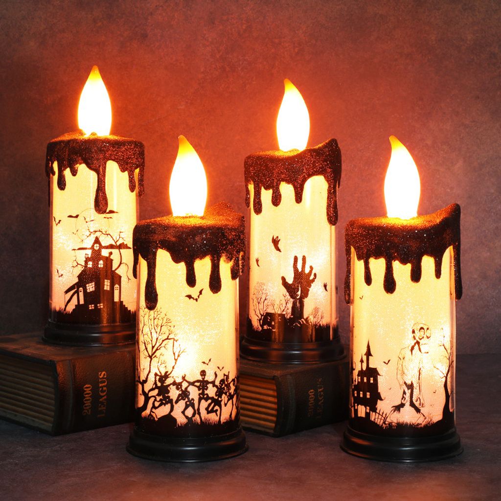 Flammenlose Halloween-Kerzen, flackernde LED-Kerzen, batteriebetriebene Kerzen, warmes Licht, Halloween-Dekorationen für drinnen und draußen-4 St...