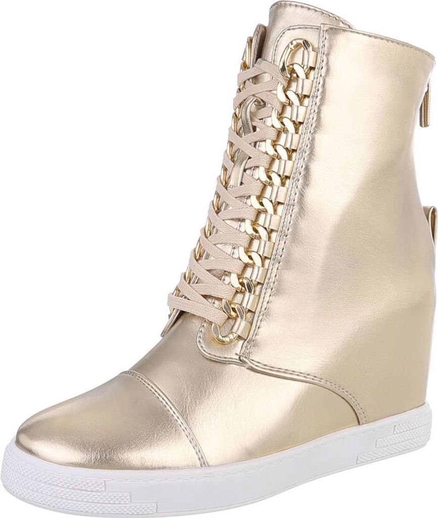 Ital-Design Damen Stiefeletten High-Heel Stiefeletten Keilstiefeletten Lederoptik Schnürstiefeletten 87108900 Gold Gr. 36