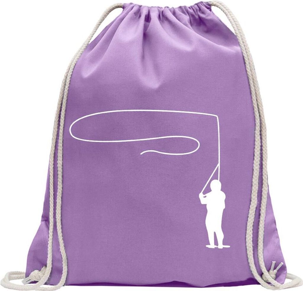 Kiwistar - Turnbeutel - lavendel - Fliegenfischen - Fun Rucksack Sport Beutel Gymsack Baumwolle mit Ziehgurt
