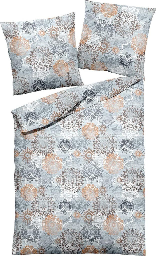 Dormisette Edel Biber Bettwäsche 155x220 Mandala Orient blau silber 2936-50