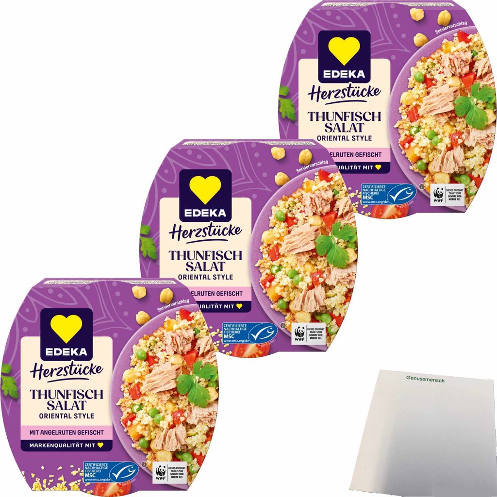 Edeka Herzstücke Thunfisch Salat Oriental Style 3er Pack (3x160g Dose) + usy Block