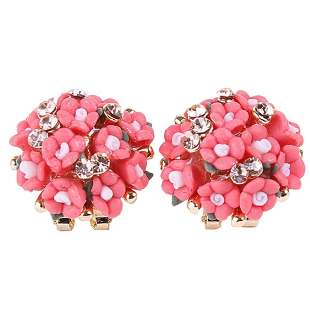 Frauen Mädchen Braut Hochzeit Schmuck Blume Dazzling Strass Clip Ohrstecker-Rot