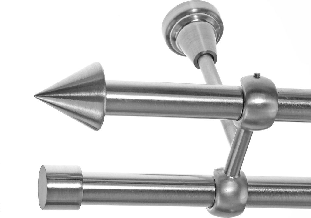 Gardinenstange Set Edelstahl Look Metall Ø 19mm zur Deckenbefestigung 2-lauf Spitze, Länge wählbar D28 E65 E61