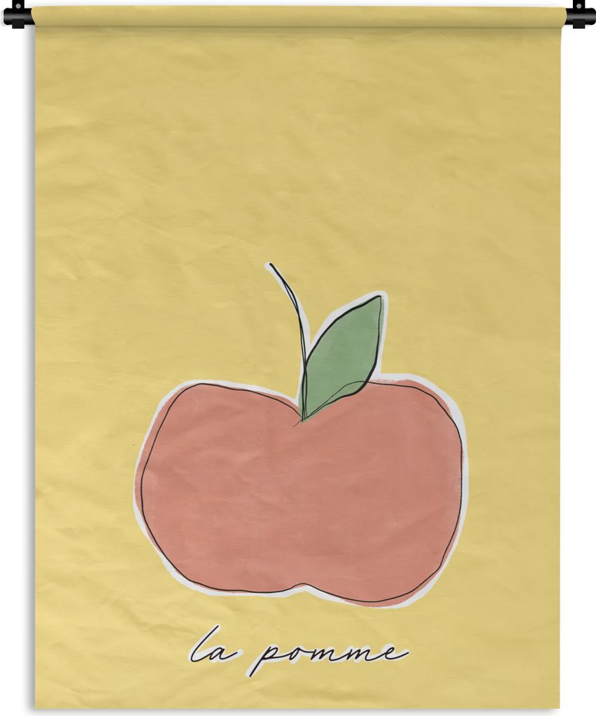 MuchoWow Wandteppich Wandbehang Apfel - Obst - Text 120x160 cm Tapisserie Dekoration Wandtuch - Wohnzimmer - Moderne