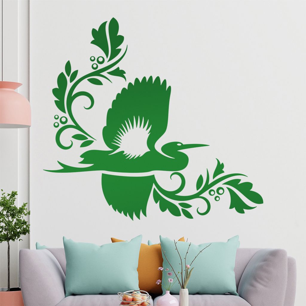 Tribal Reiher Ranke Wandtattoo in 6 Größen - Wandaufkleber Wall Sticker - Dekoration, Küche, Wohnzimmer, Schlafzimmer, Badezimmer
