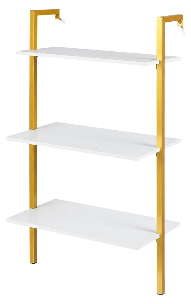 Wall-Mounted 3-Tier Shelf with Metal Frame, White