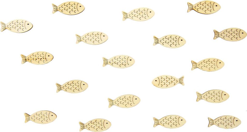 Oblique Unique 18 Holz Fische Streudeko Tischdeko Taufdeko Taufe Kommunion Konfirmation Firmung Deko - natur