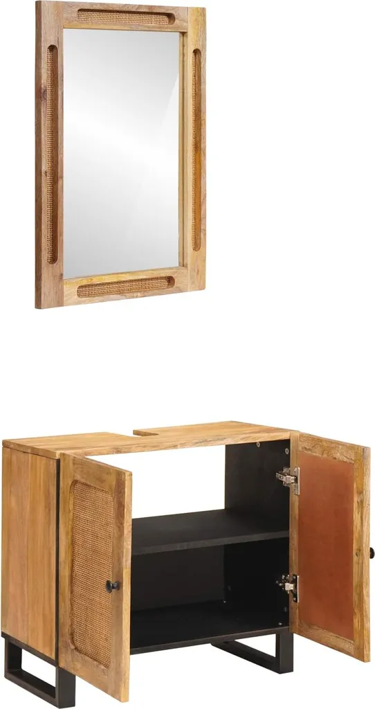Arredo Bagno Legno Mango Massiccio vidaXL: Set Design Naturale 2-3 Pezzi