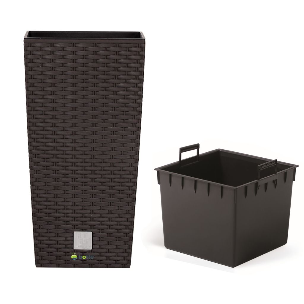 Blumenkübel 91,5 L Rattan-Optik Umbra Dunkel Braun Pflanzkübel h. 75 cm mit Innenkasten 37 L quadratisch Übertopf aus Kunststoff