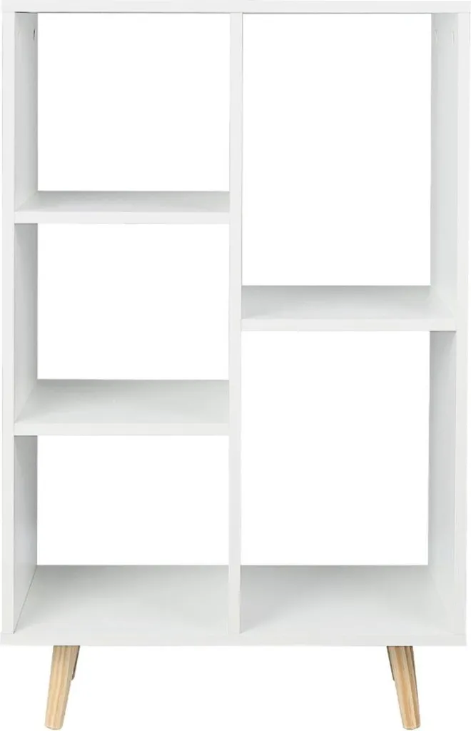 Bolt Edge Bibliothèque Blanche - 5 Compartiments en Bois sur Pieds