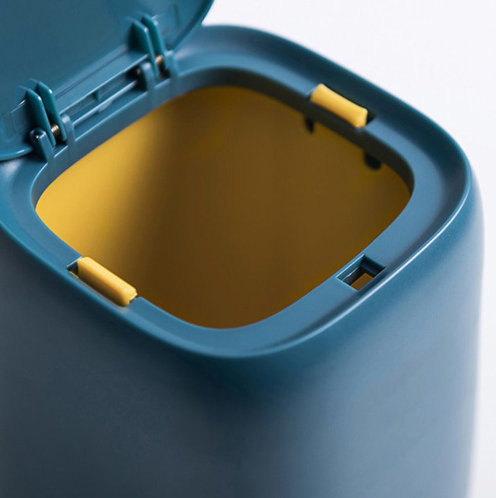 Desktop Mülleimer Presse Typ Mini Mülleimer mit Deckel für Büro Frisiertisch (dunkelblau)