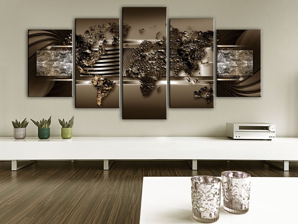 Akustikbild Weltkarte silber 200x100 cm Bilder Akustikschaum Hochleistungsschallabsorber Schallschutz Leinwand 5 tlg Wandbild Raumakustik Schalldä...