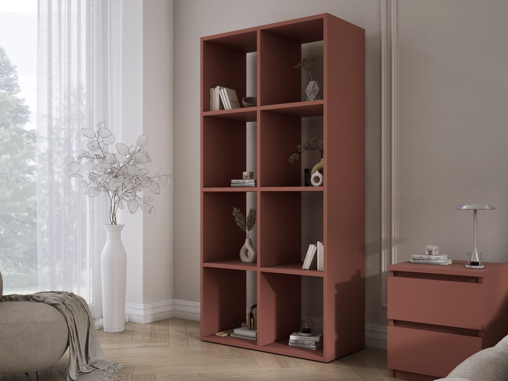 Bücherregal mit 8 Fächern – Farbe: Ziegelrot – 147 × 74 × 30 cm, vertikale oder horizontal