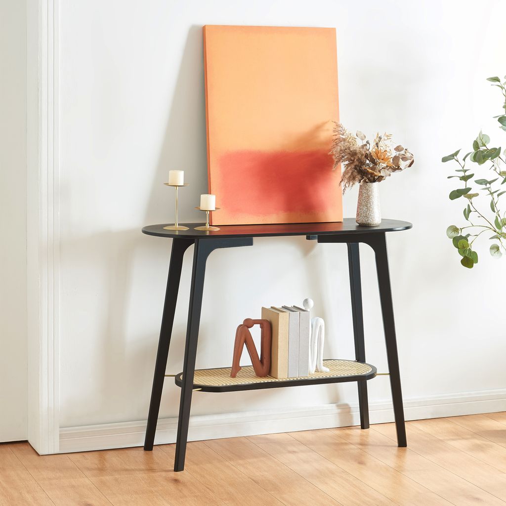 Konsolentisch ‘Taivalkoski’ Bambus 100 x 35 x 80 cm Schwarz / Rattanoptik