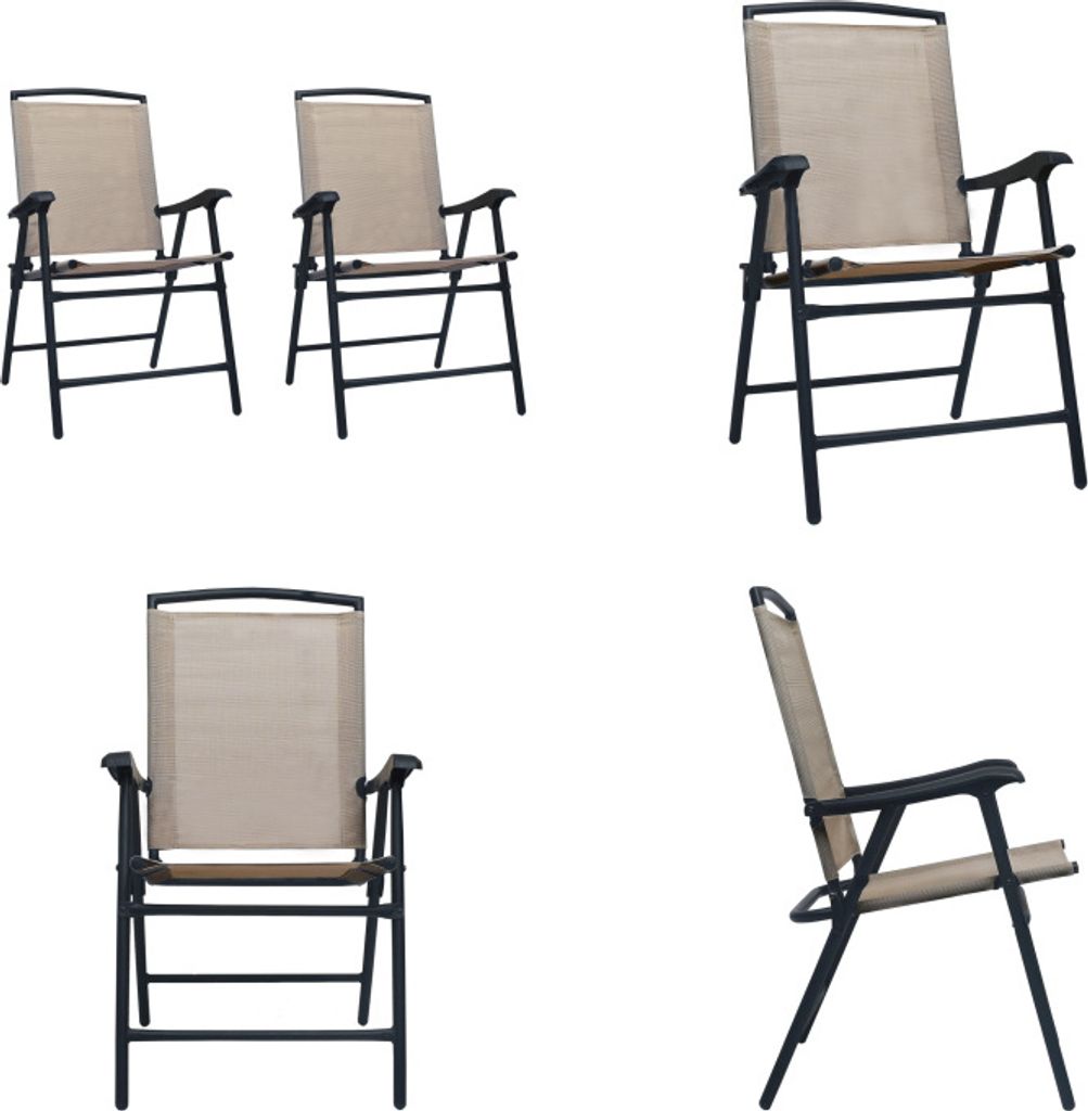 vidaXL Klappbare Gartenstühle 2 Stk. Textilene Taupe - Gartenstuhl - Gartenstühle - Klappstuhl - Klappstühle