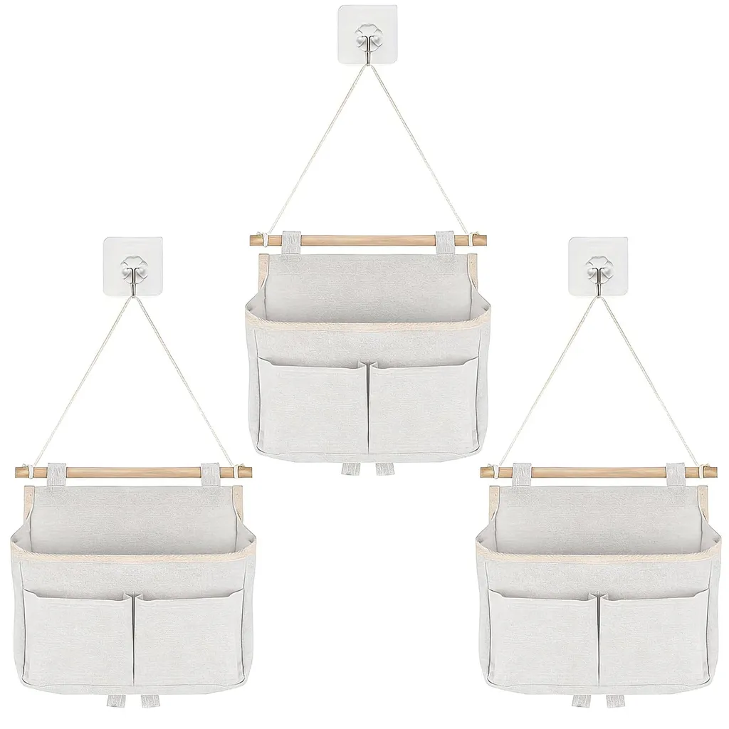 Rangement suspendu pour salle de bain et bureau en lin beige lot de 3