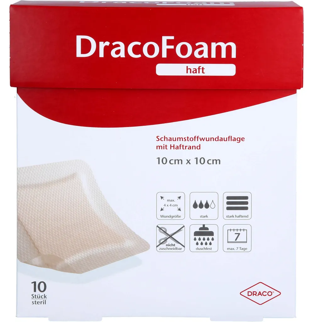 Pansement mousse DracoFoam haft 10x10 cm, 10 pcs - Soin des plaies VER