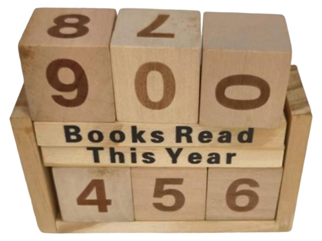 Lesezähler aus Holz mit Zahlenwürfeln – Bücherregal-Dekoration – Geschenk für Bücherwürmer