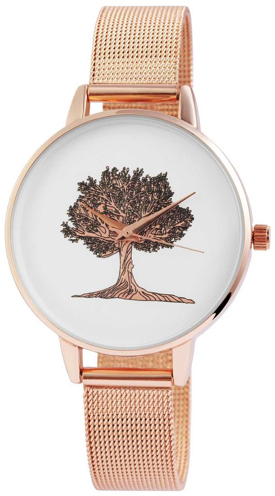 Damen Uhr Meshband Excellanc rosegold Armbanduhr Lebensbaum