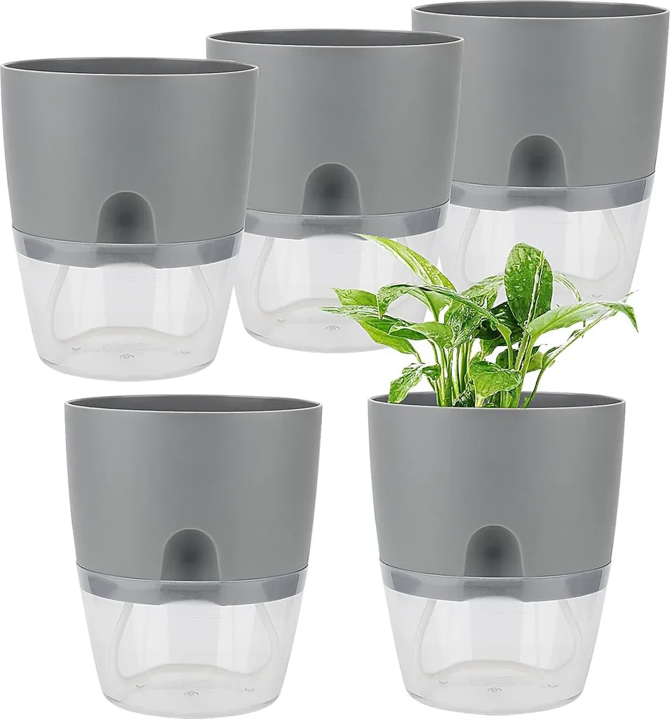Pot de Fleurs Auto-irrigant pour Herbes de Cuisine - Gris 15cm