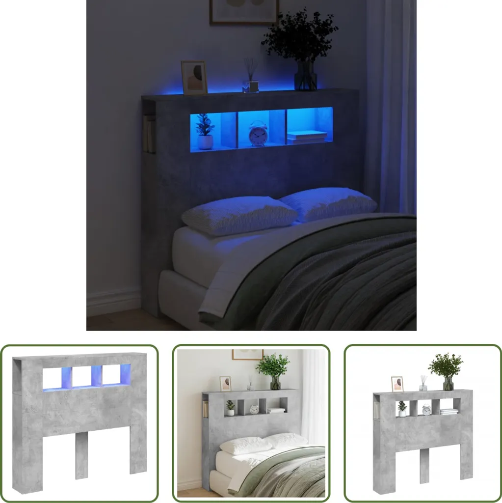 Tête de lit LED gris béton 120 cm en bois d'ingénierie haute densité