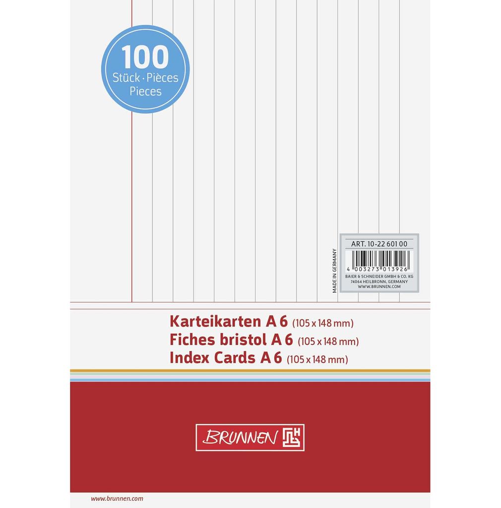 BRUNNEN Karteikarten A6 liniert 5 x 100  Stück Sparpack Produktbild 