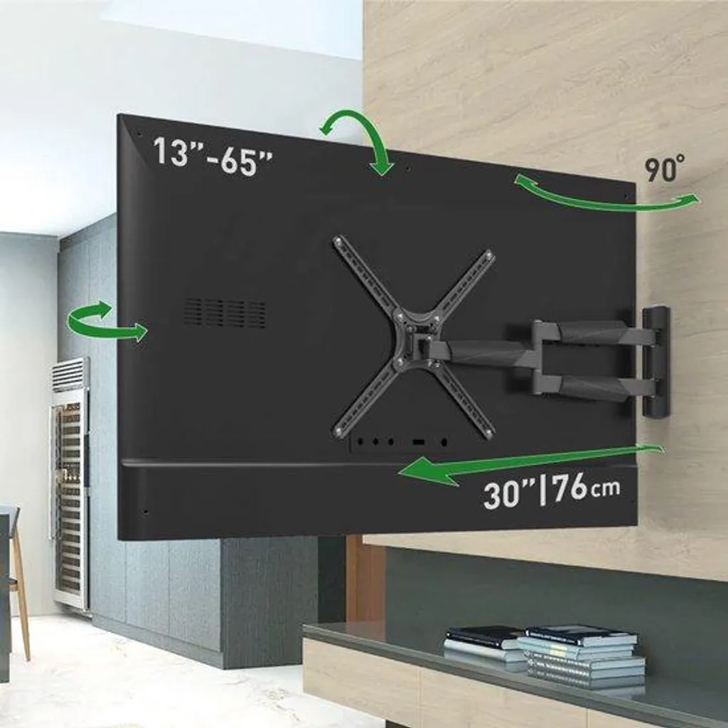 Support mural TV pour angle et grand salon bras articulé 76 cm 36 kg