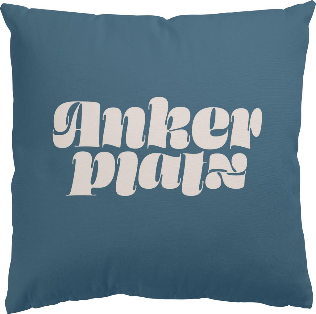 Dekokissen Sprüche drinnen / Indoor Zierkissen Canvas waschbar Design blau Unifarben Sofakissen mit Füllung