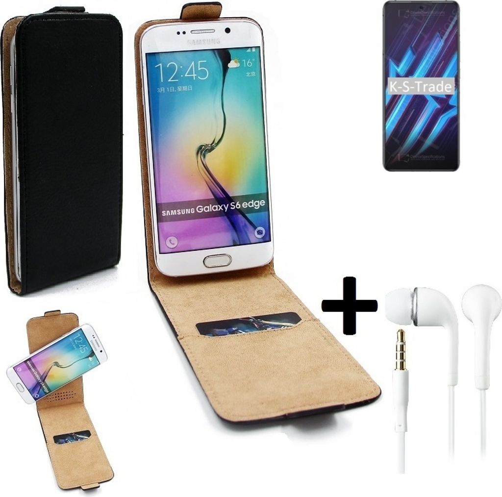 K-S-Trade Handy-Hülle + Kopfhörer kompatibel mit nubia Red Magic 6R 360° Flipstyle Schutz-Hülle Smartphone Tasche Case Flip cover schwarz 1x