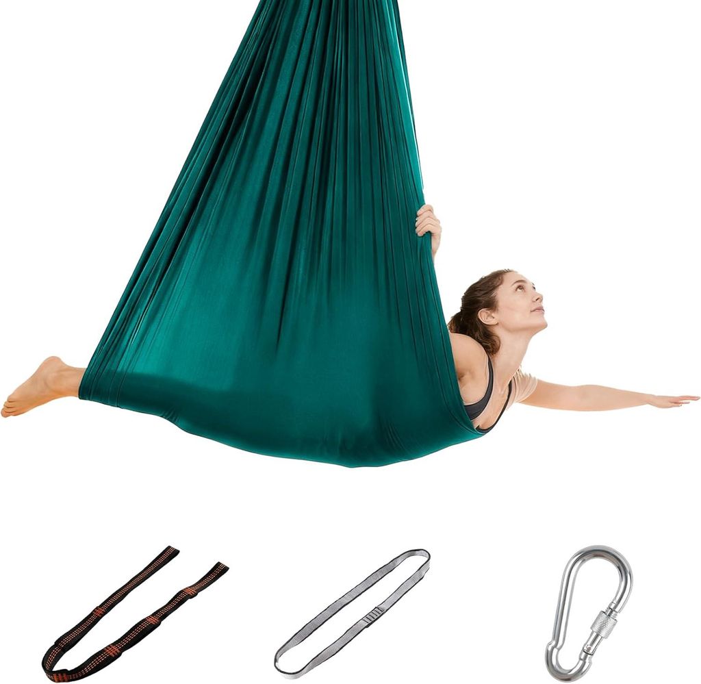 Aerial Yoga Hängematte Set, elastischer Polyesterstoff, inkl. Haupttuch + Verlängerungsgurt + Karabiner,280*150CM