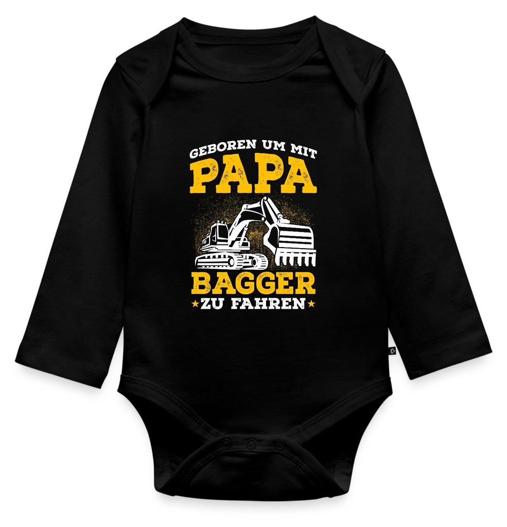 Spreadshirt Geboren Um Mit Papa Bagger Zu Fahren Tages Baby Body Langarm, 62 (2-3 M.), Schwarz