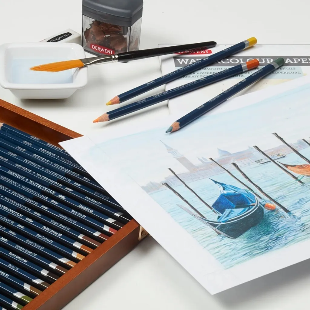 Set de 36 crayons aquarellables Derwent pour techniques mixtes et lavis d'art