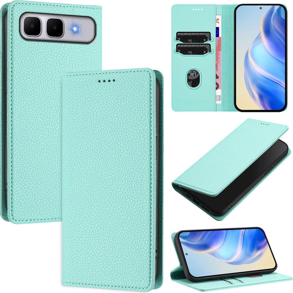 Litchi Leder Handyhülle für Infinix Smart 10 Plus Wallet Kartenfächer Standfunktion Hülle Türkis